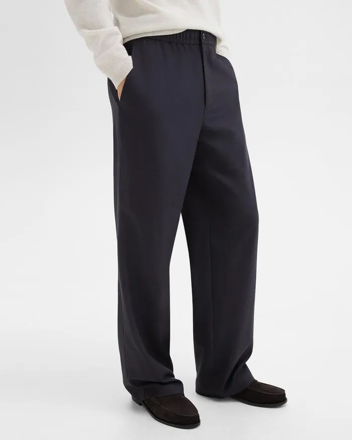 Men Theory Pants WideLeg Drawstring Pant In Stretch Flannel Dark Navy