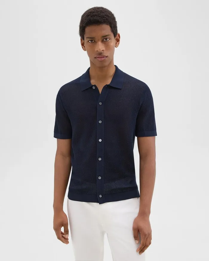 Men Theory Shirts Cairn ShortSleeve Shirt In Cotton Baltic