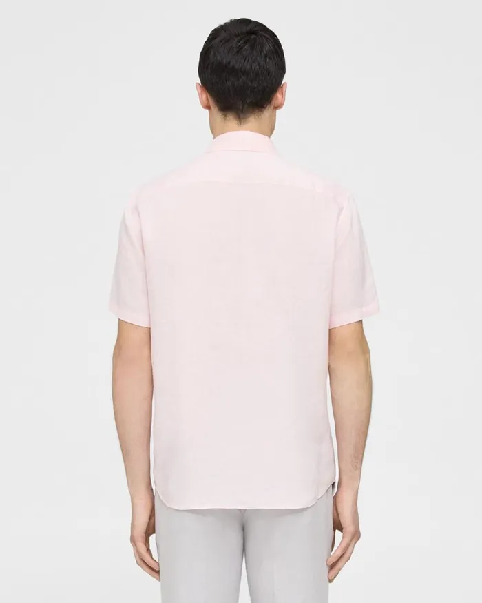 Men Theory Shirts Irving ShortSleeve Shirt In Relaxed Linen Cradle Pink