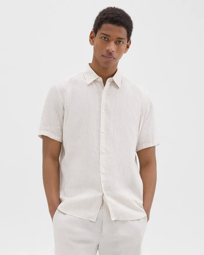 Men Theory Shirts Irving ShortSleeve Shirt In Relaxed Linen Whitesand