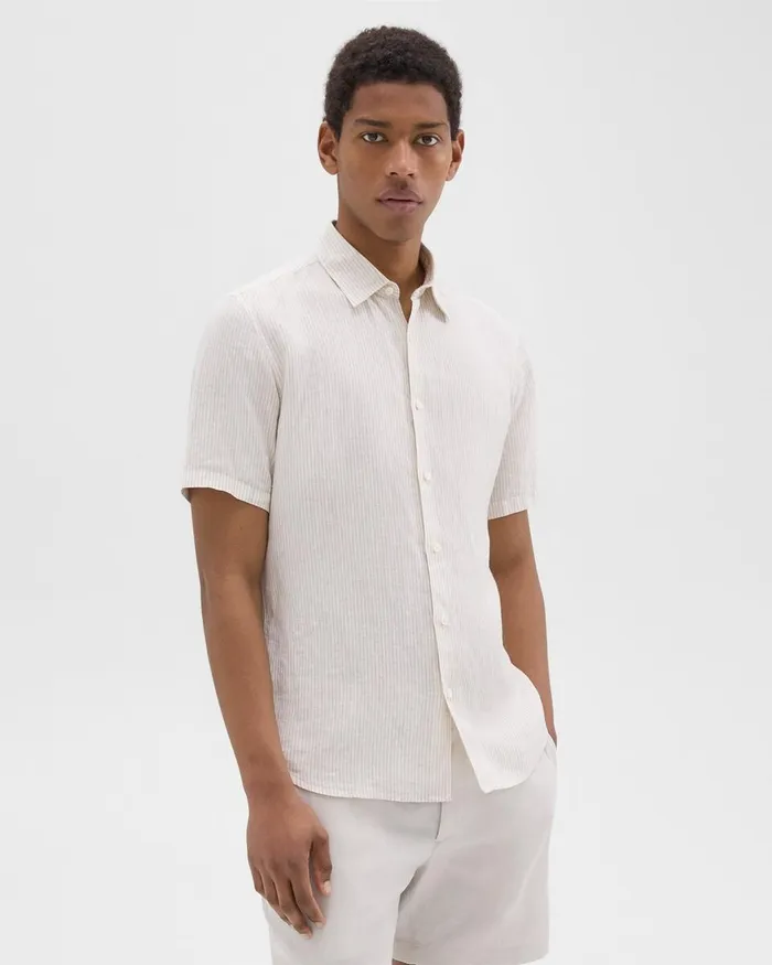 Men Theory Shirts Irving ShortSleeve Shirt In Relaxed Linen Whitesand