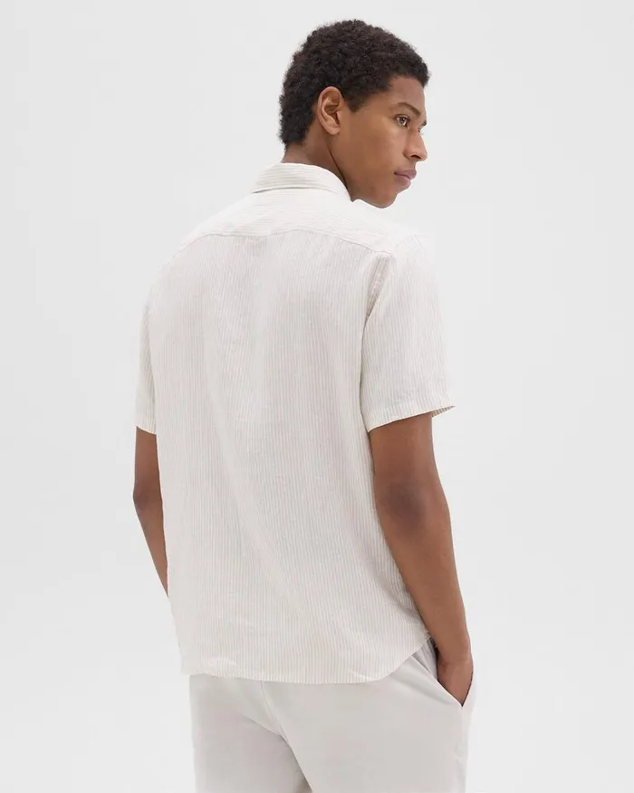 Men Theory Shirts Irving ShortSleeve Shirt In Relaxed Linen Whitesand