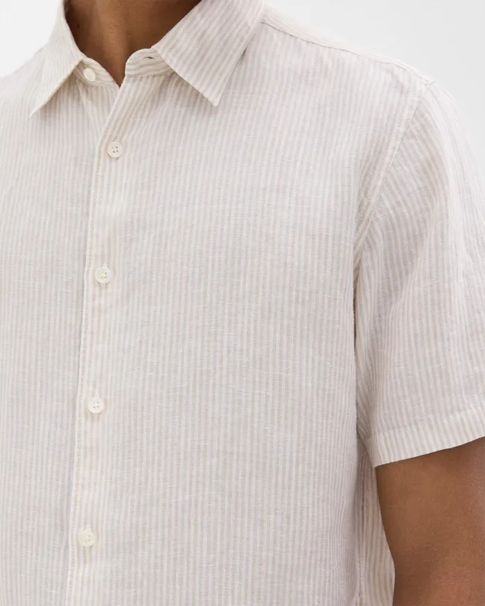 Men Theory Shirts Irving ShortSleeve Shirt In Relaxed Linen Whitesand