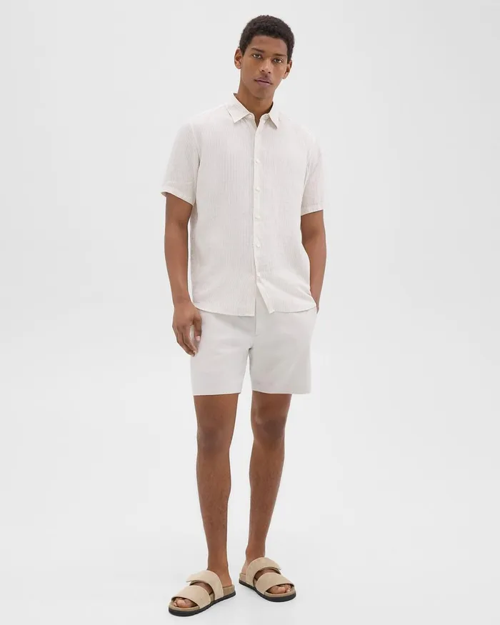 Men Theory Shirts Irving ShortSleeve Shirt In Relaxed Linen Whitesand