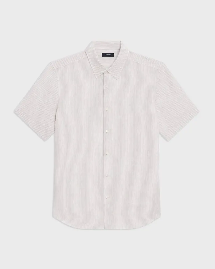 Men Theory Shirts Irving ShortSleeve Shirt In Relaxed Linen Whitesand