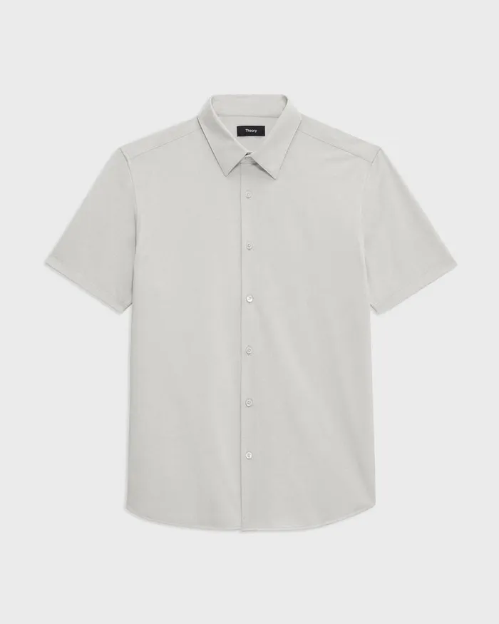 Men Theory Shirts Irving ShortSleeve Shirt In Structure Knit Limestone