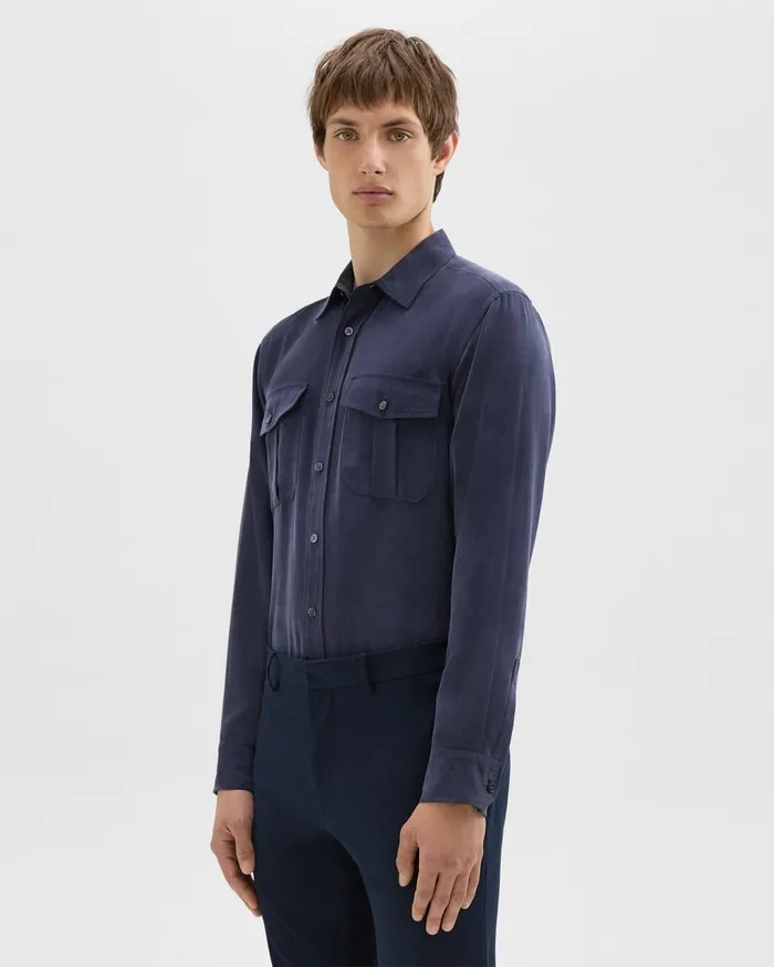 Men Theory Shirts Military Shirt In Fluid Twill Baltic
