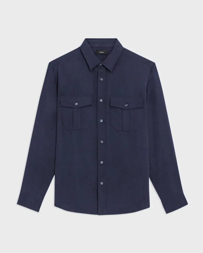 Men Theory Shirts Military Shirt In Fluid Twill Baltic
