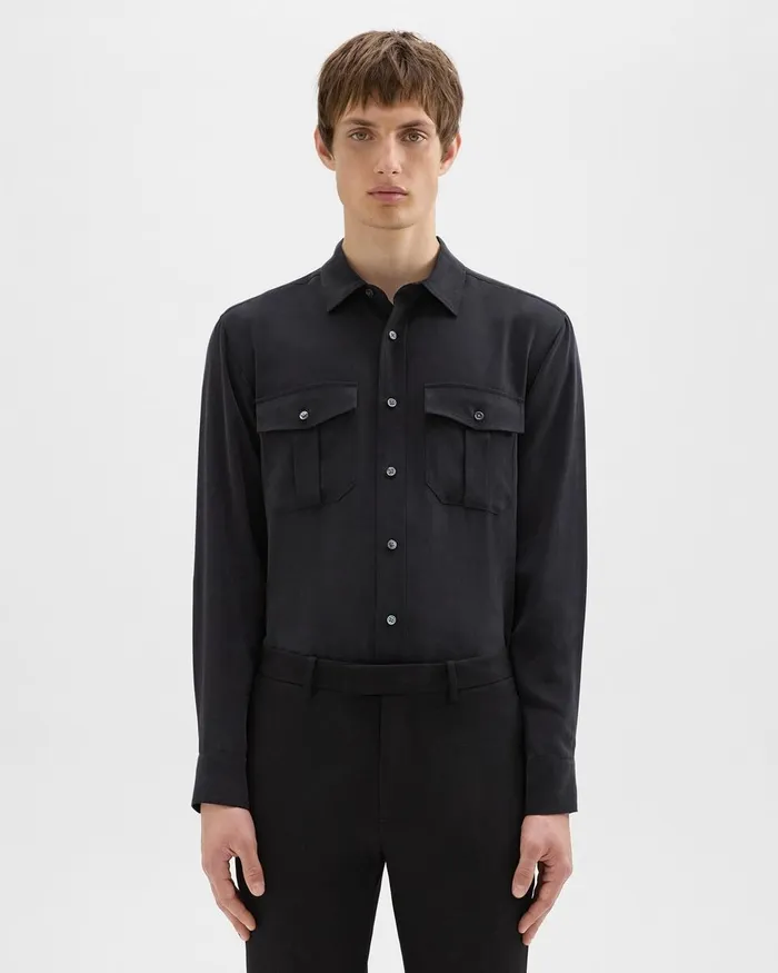 Men Theory Shirts Military Shirt In Fluid Twill Black
