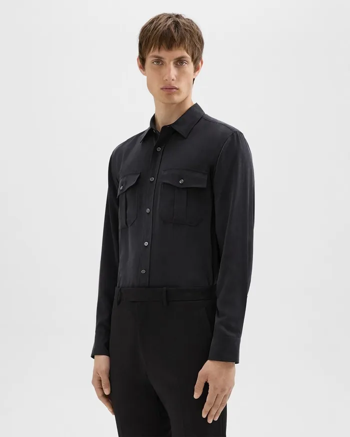 Men Theory Shirts Military Shirt In Fluid Twill Black