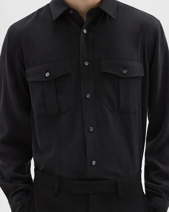 Men Theory Shirts Military Shirt In Fluid Twill Black