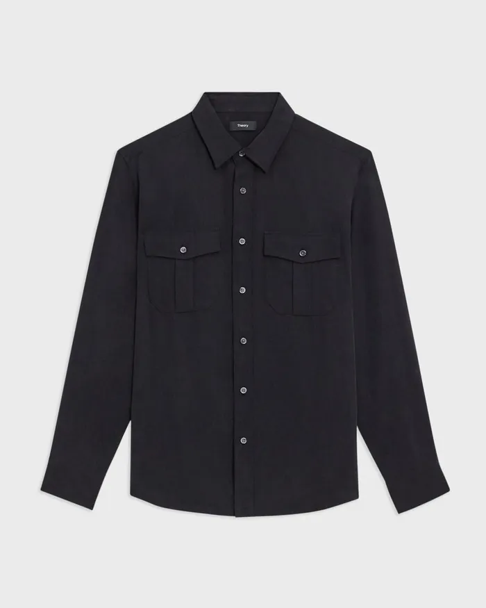 Men Theory Shirts Military Shirt In Fluid Twill Black