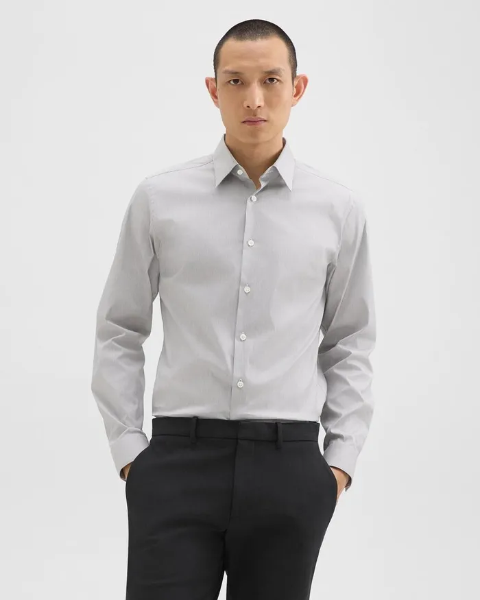 Men Theory Shirts Sylvain Shirt In Checked Poplin Blackwhite