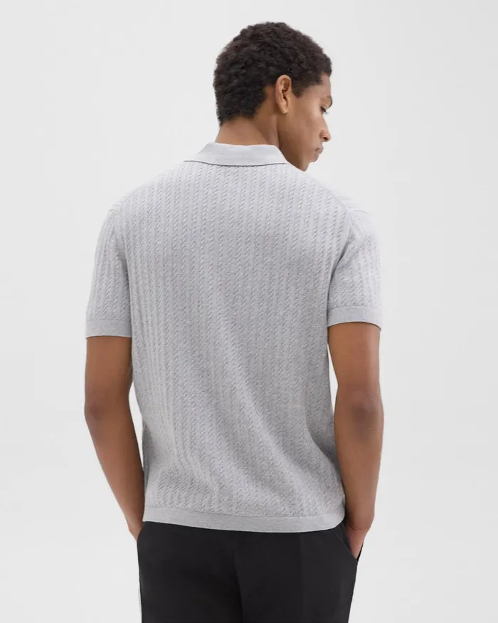 Men Theory Sweaters Cardigans Cable Knit Polo In Cotton Light Grey Heather