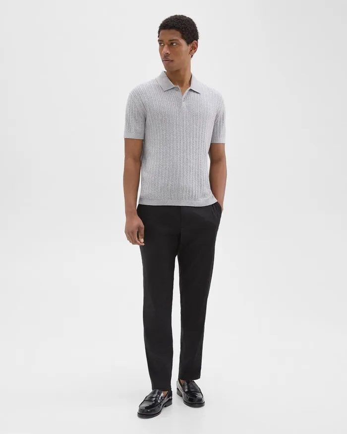 Men Theory Sweaters Cardigans Cable Knit Polo In Cotton Light Grey Heather