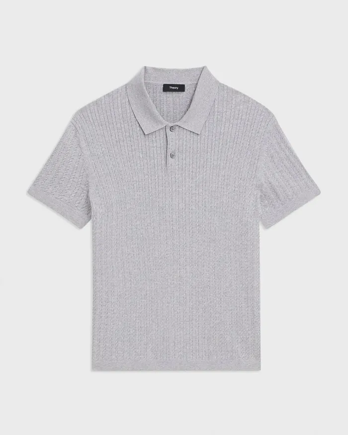 Men Theory Sweaters Cardigans Cable Knit Polo In Cotton Light Grey Heather