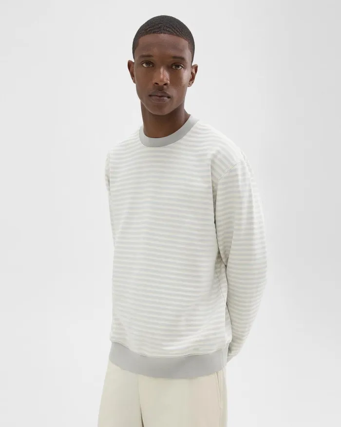 Men Theory Sweatshirts Hoodies Striped Terry Sweatshirt Ecrusilver