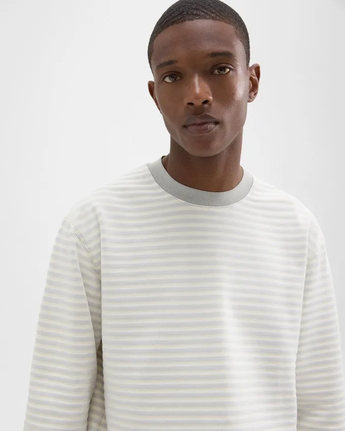 Men Theory Sweatshirts Hoodies Striped Terry Sweatshirt Ecrusilver