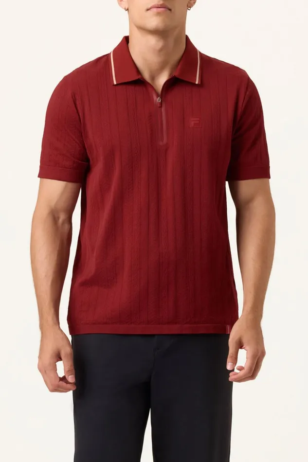 Men Tops and TShirts Fila Challenger Cable Zip Polo 600 Syrah