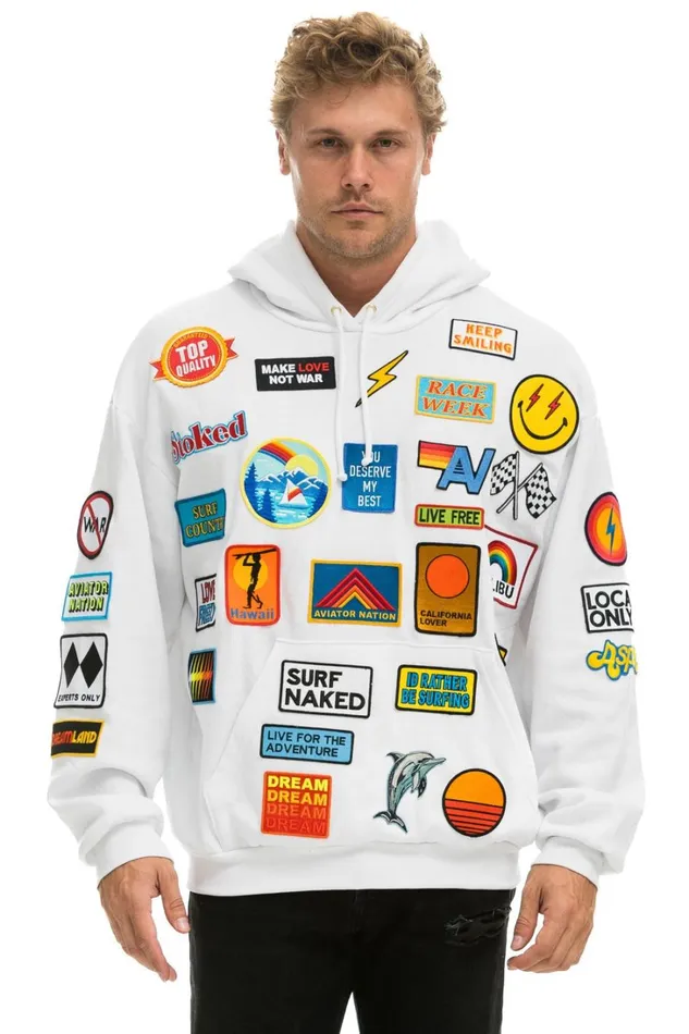 MenWomen Tops Aviator Nation VINTAGE PATCH RELAXED PULLOVER HOODIE WHITE MenWomen Tops Aviator Nation VINTAGE PATCH RELAXED PULLOVER HOODIE WHITE