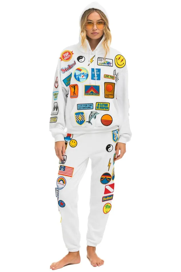 MenWomen Tops Aviator Nation VINTAGE PATCH RELAXED PULLOVER HOODIE WHITE MenWomen Tops Aviator Nation VINTAGE PATCH RELAXED PULLOVER HOODIE WHITE