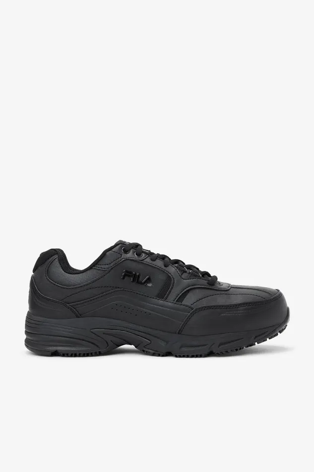 Men Work Shoes Fila Memory Workshift Slip Resistant Steel Toe Shoe 001 Black Black Black