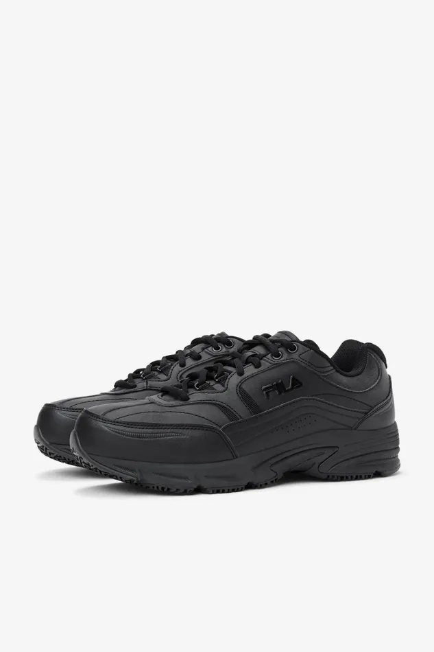 Men Work Shoes Fila Memory Workshift Slip Resistant Steel Toe Shoe 001 Black Black Black