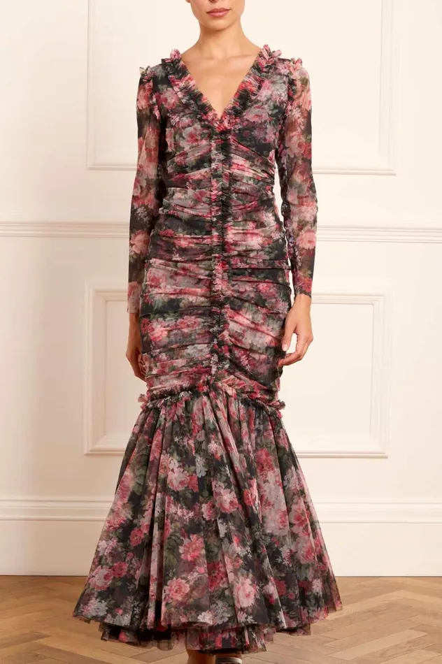 Midnight Dance Long Sleeve Ankle Gown Black Women Needle and Thread Dresses