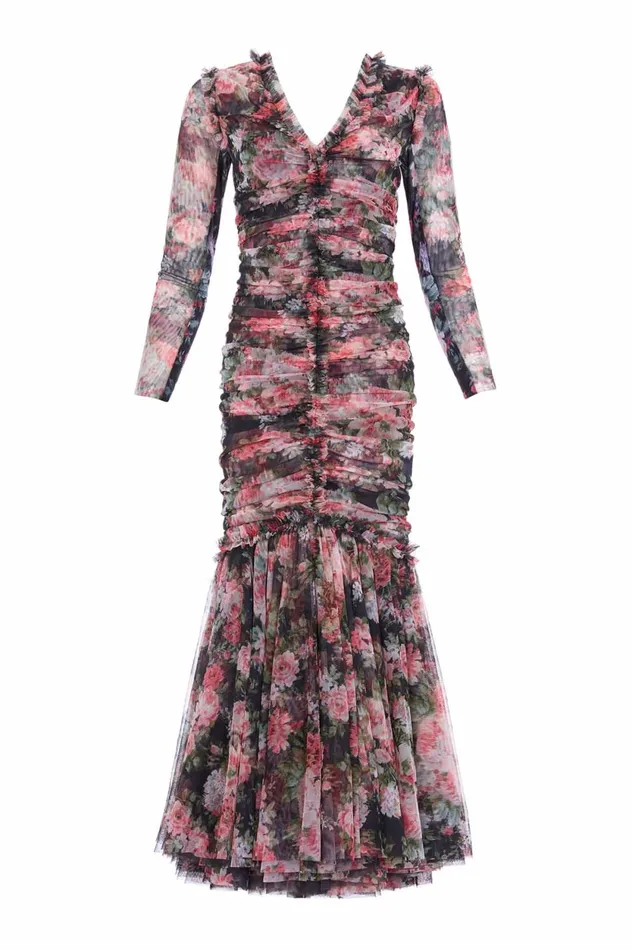Midnight Dance Long Sleeve Ankle Gown Black Women Needle and Thread Dresses