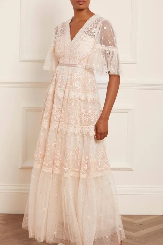 Midsummer Lace Gown Champagne Women Needle and Thread Dresses
