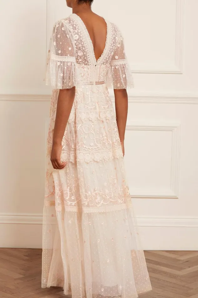 Midsummer Lace Gown Champagne Women Needle and Thread Dresses