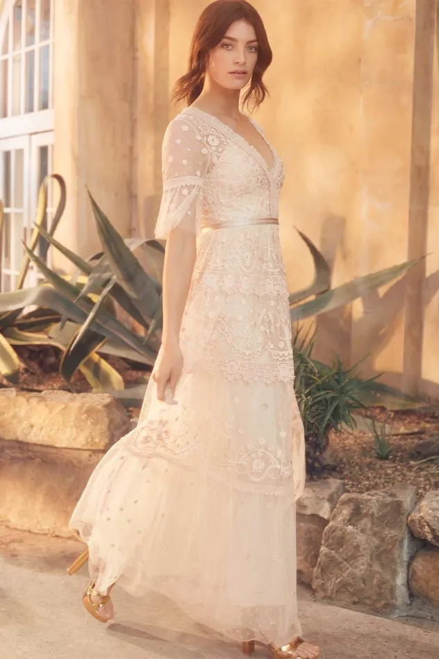 Midsummer Lace Gown Champagne Women Needle and Thread Dresses