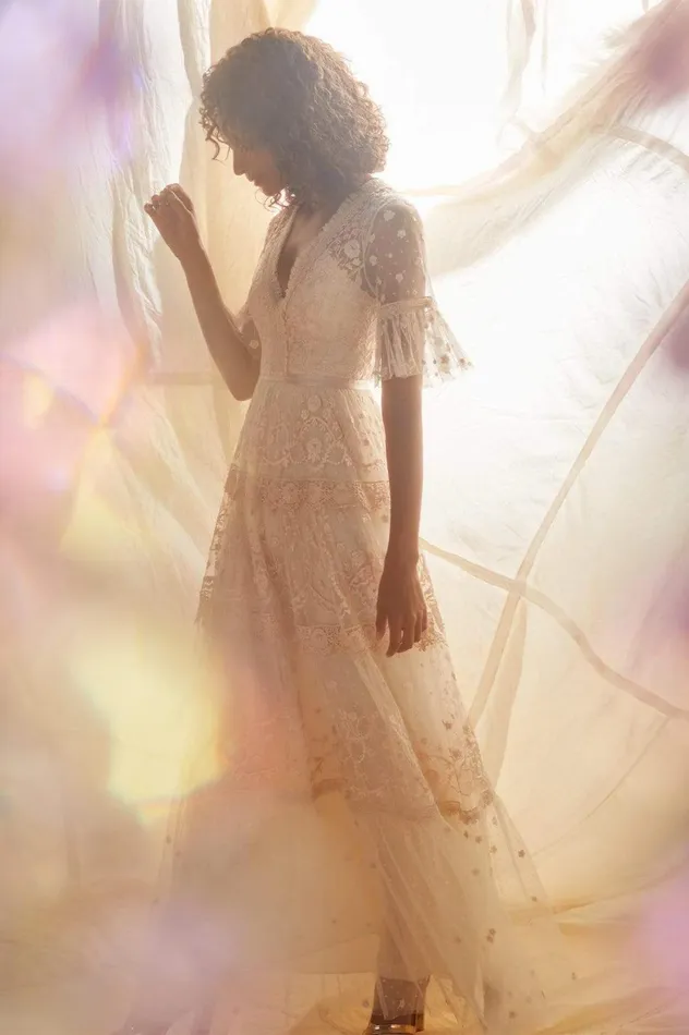 Midsummer Lace Gown Champagne Women Needle and Thread Dresses
