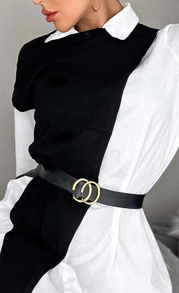 Milan Overlay Colour Block Belted Shirt Dress Women Missfiga Skater Dresses