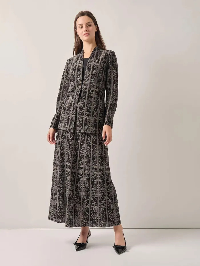 Misook ALine TwoTone Jacquard Knit Maxi Skirt Women Skirts