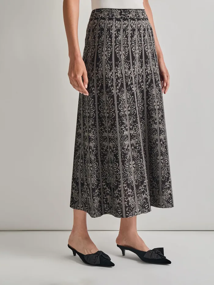 Misook ALine TwoTone Jacquard Knit Maxi Skirt Women Skirts