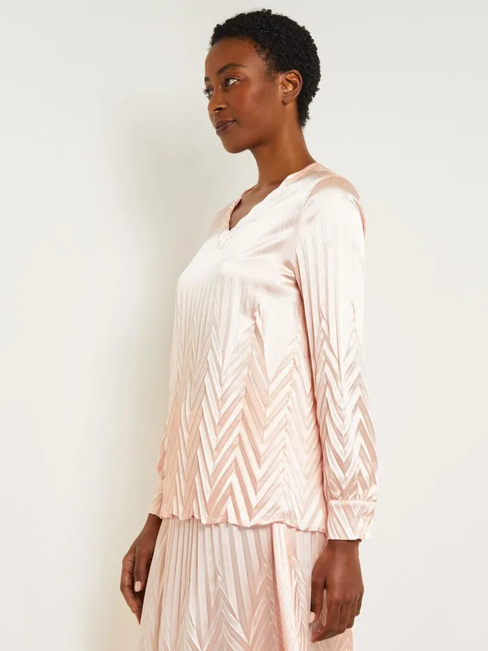 Misook Belted Blouse 8211 Chevron Textured Crepe De Chine Women Tops and Tees