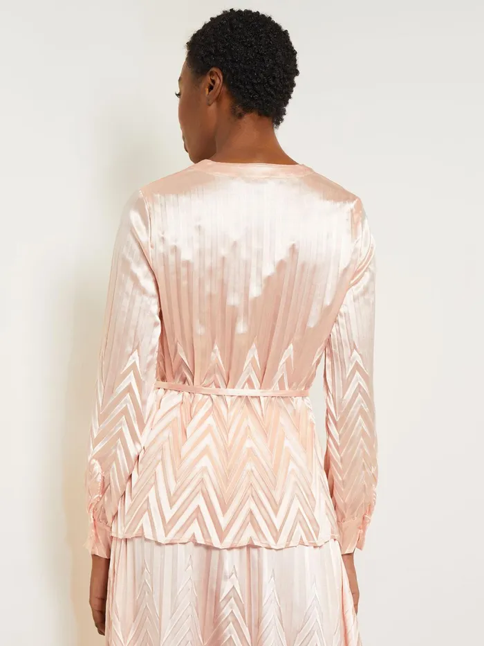 Misook Belted Blouse 8211 Chevron Textured Crepe De Chine Women Tops and Tees