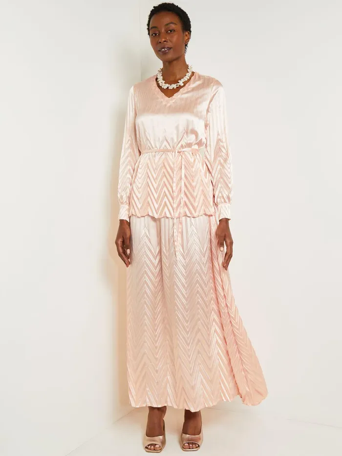 Misook Belted Blouse 8211 Chevron Textured Crepe De Chine Women Tops and Tees
