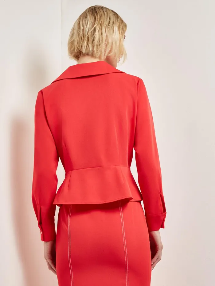 Misook Collared Surplice Neck Blouse 8211 Peplum Woven Women Blouses and Shirts