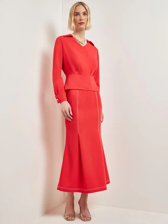 Misook Collared Surplice Neck Blouse 8211 Peplum Woven Women Blouses and Shirts