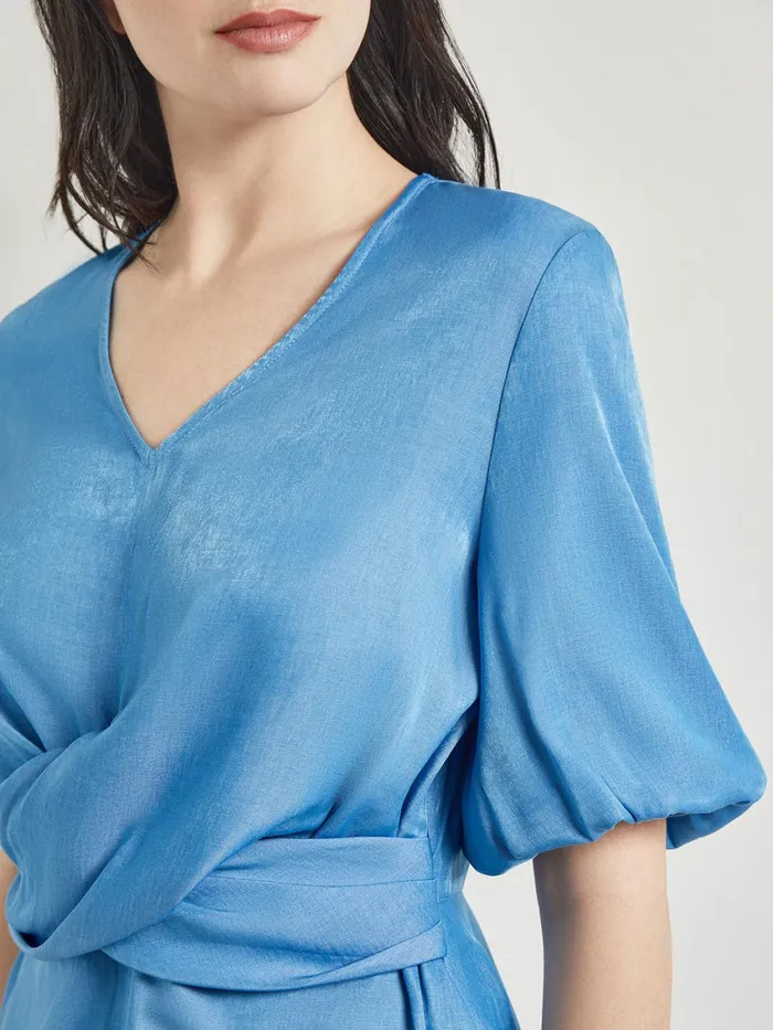 Misook Crossover Peplum Blouse 8211 Puff Sleeve Woven Women Tops and Tees