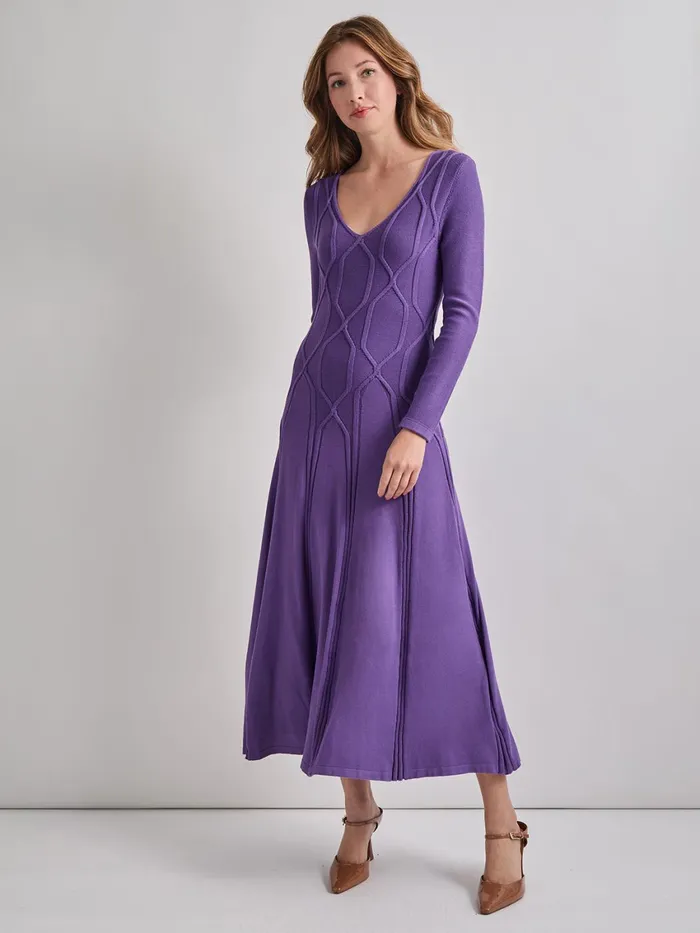 Misook FitandFlare Raised Geometric Recycled Knit Maxi Dress Women Dresses