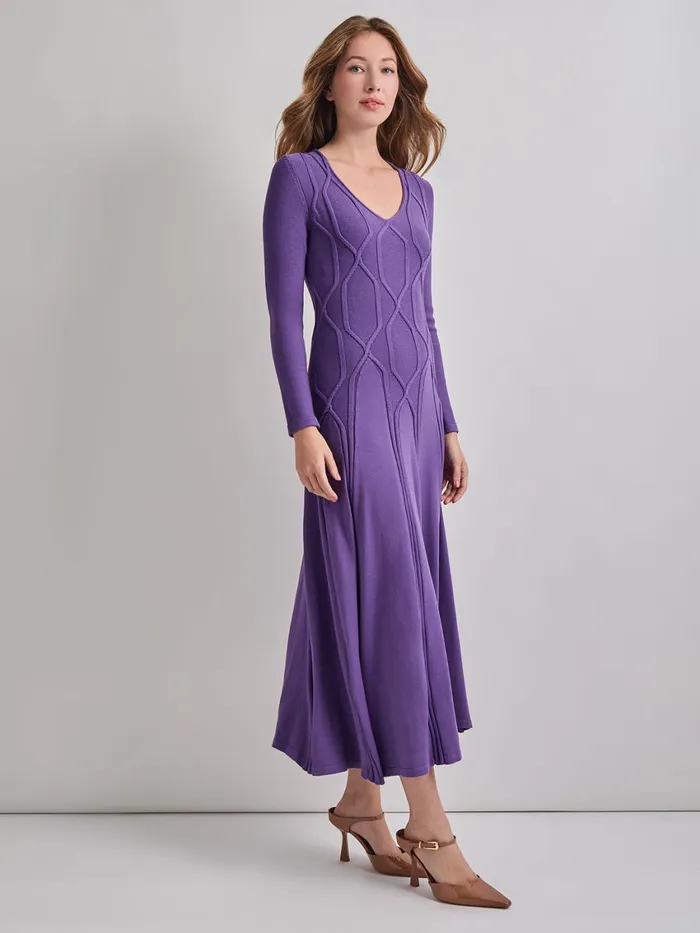 Misook FitandFlare Raised Geometric Recycled Knit Maxi Dress Women Dresses Misook FitandFlare Raised Geometric Recycled Knit Maxi Dress Women Dresses