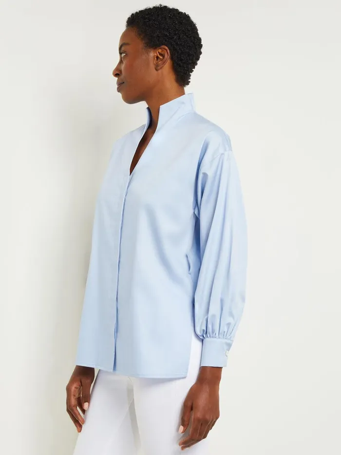 Misook Funnel Neck Belted Cotton Blouse Women Tops and Tees Misook Funnel Neck Belted Cotton Blouse Women Tops and Tees