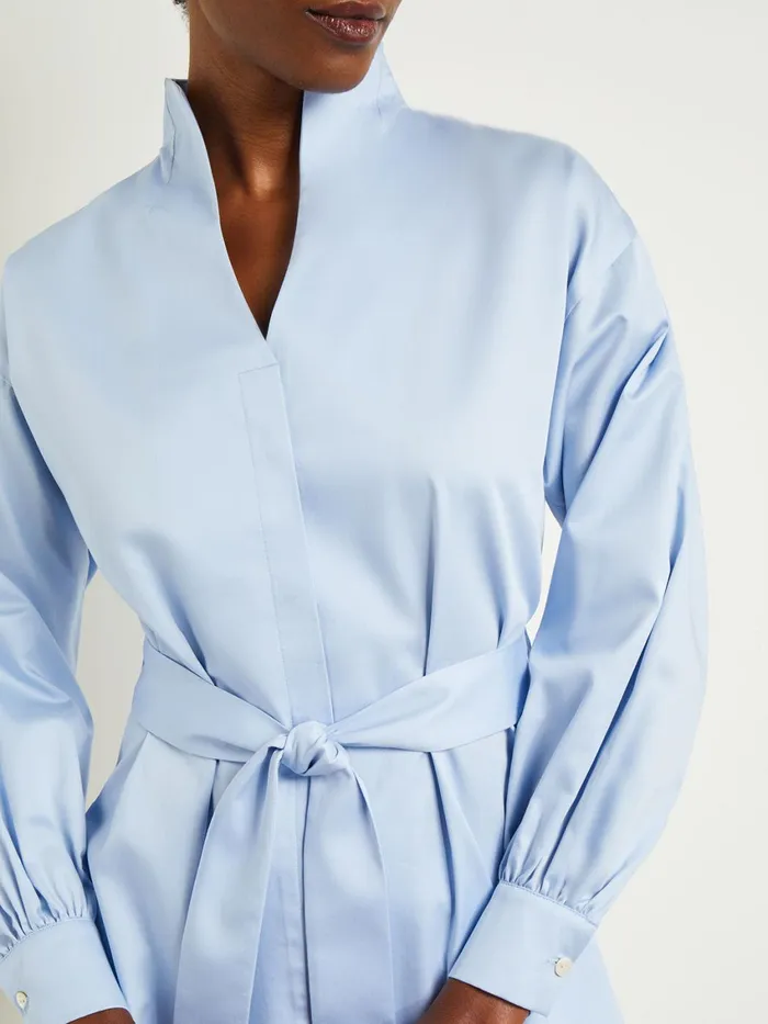 Misook Funnel Neck Belted Cotton Blouse Women Tops and Tees Misook Funnel Neck Belted Cotton Blouse Women Tops and Tees