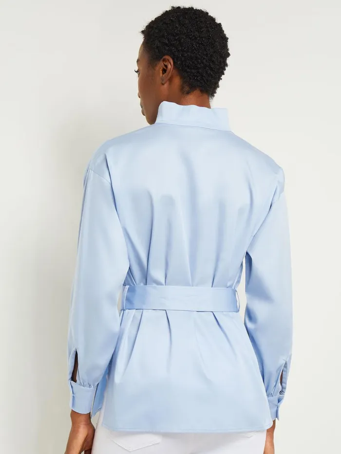 Misook Funnel Neck Belted Cotton Blouse Women Tops and Tees Misook Funnel Neck Belted Cotton Blouse Women Tops and Tees