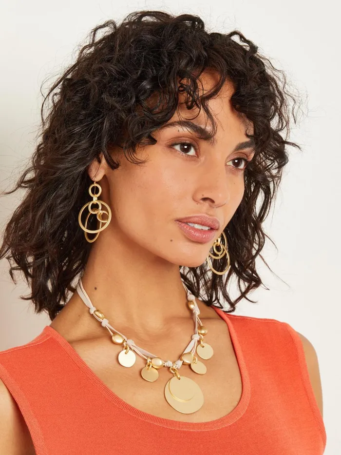 Misook Matte Gold Coin Charm Natural Leather and Suede Necklace Women Necklaces Misook Matte Gold Coin Charm Natural Leather and Suede Necklace Women Necklaces