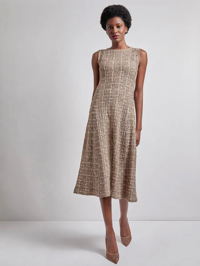 Misook Maxi Fit and Flare Tweed Knit Dress Women Dresses