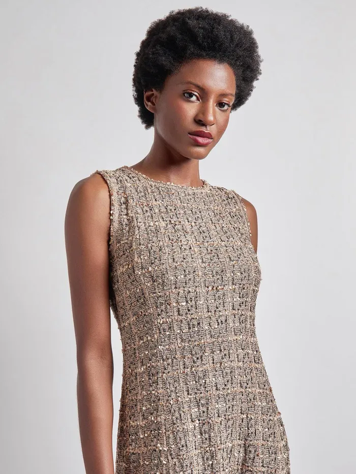 Misook Maxi Fit and Flare Tweed Knit Dress Women Dresses Misook Maxi Fit and Flare Tweed Knit Dress Women Dresses